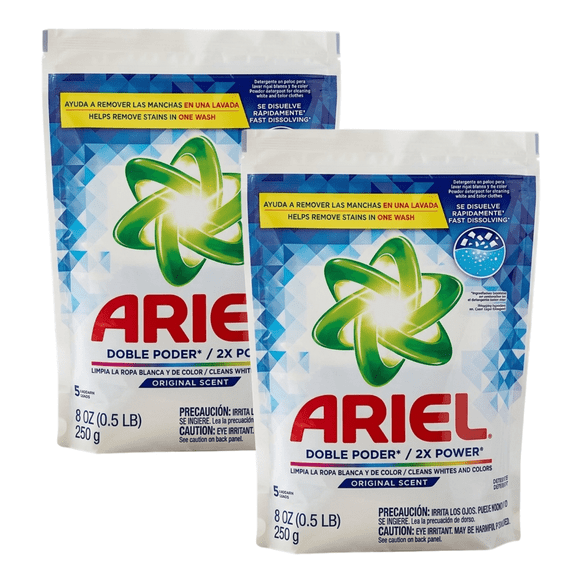 Ariel 2X Power Powder Laundry Detergent, Clean Scent, 8 oz, 2 Pack