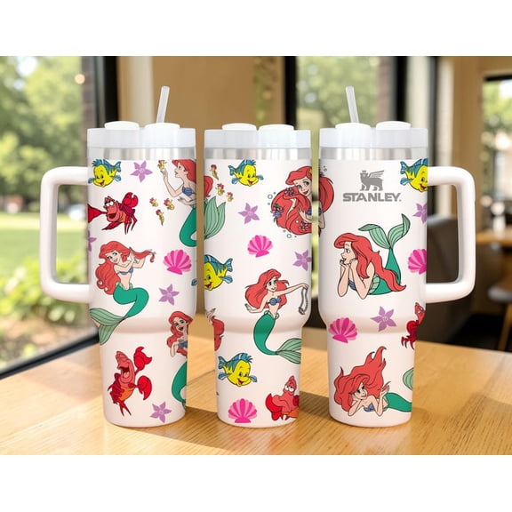 Ariel 40oz Tumbler, Little Mermaid Stainless Steel Travel Cup, Princess Sea Coffee Tumbler