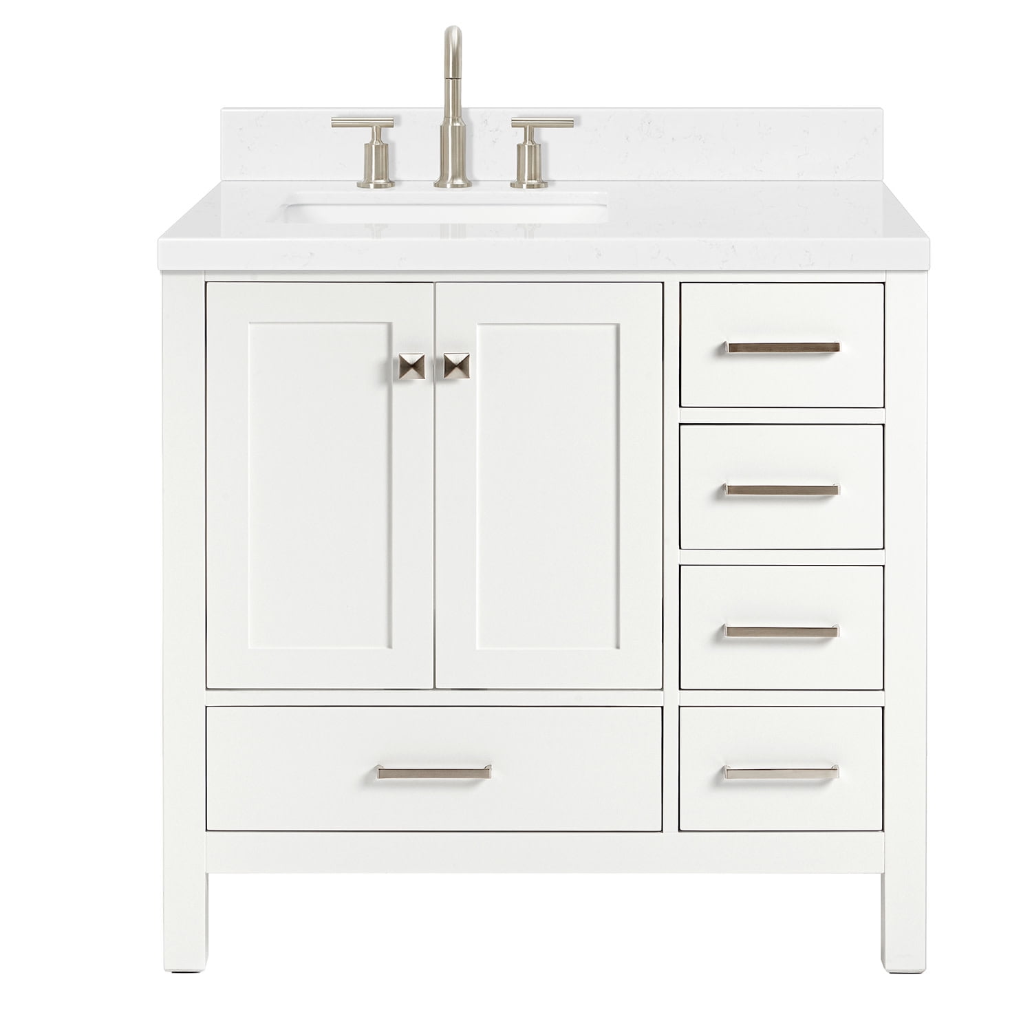 Cambridge 36" White Hardwood Freestanding Vanity with Quartz Top