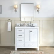 ARIEL Cambridge 36 Inch Single Right Offset Oval Sink Bathroom Vanity With Carrara White Quartz Countertop 1.5 Edge In White