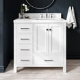 thumbnail image 1 of ARIEL Cambridge 36 Inch White Bathroom Vanity with Sink, Solid Wood, Carrara White Quartz Countertop, 1.5-Inch Edge, Right Rectangular Undermount Sink, 2 Soft Closing Doors, 5 Drawers, 1 of 10
