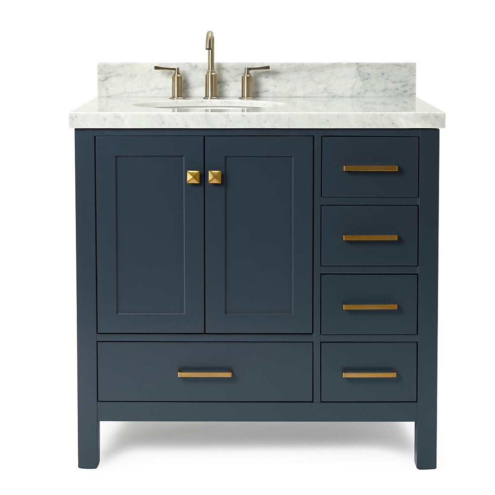 Midnight Blue Marble Top Single Basin Vanity with Brass Hardware
