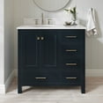 thumbnail image 1 of Ariel Cambridge 37 In. Left Offset Oval Single Sink Vanity With Carrara White Marble 0.75 In Countertop In Midnight Blue, 1 of 10