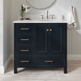 thumbnail image 1 of Ariel Cambridge 37 In. Right Offset Oval Single Sink Vanity With Carrara White Marble 0.75 In Countertop In Midnight Blue, 1 of 10