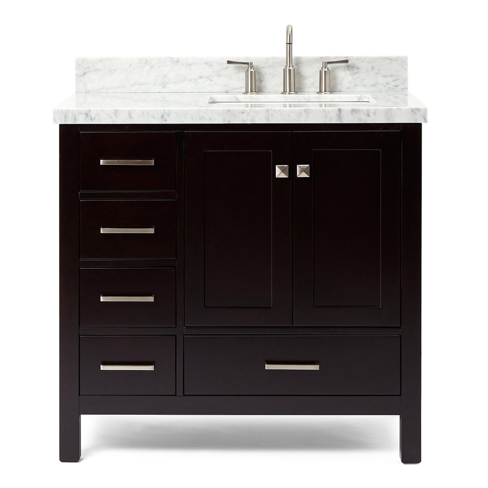 Cambridge 37" Espresso Wood Single Basin Vanity with Marble Top