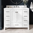 thumbnail image 1 of ARIEL Cambridge 42 Inch White Bathroom Vanity with Sink, Solid Wood, Carrara White Quartz Countertop, 1.5-Inch Edge, Single Rectangular Undermount Sink, 2 Soft Closing Doors, 9 Drawers, 1 of 8