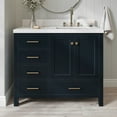 thumbnail image 1 of ARIEL Cambridge 42 Inch Midnight Blue Vanity with Single Sink, Solid Wood, Carrara White Quartz Countertop, 1.5-Inch Edge, Right Rectangular Undermount Sink, 2 Soft Closing Doors, 5 Drawers, 1 of 8