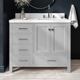 thumbnail image 1 of ARIEL Cambridge 42 Inch Grey Bathroom Vanity with Single Sink, Solid Wood, Carrara White Quartz Countertop, 1.5-Inch Edge, Right Rectangular Undermount Sink, 2 Soft Closing Doors, 5 Drawers, 1 of 8