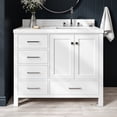 thumbnail image 1 of ARIEL Cambridge 42 Inch White Bathroom Vanity with Single Sink, Solid Wood, Carrara White Quartz Countertop, 1.5-Inch Edge, Right Rectangular Undermount Sink, 2 Soft Closing Doors, 5 Drawers, 1 of 8