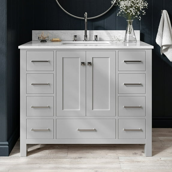 Ariel Cambridge 43 In. Single Rectangle Sink Vanity With Carrara White Marble 0.75 In Countertop In Grey