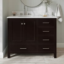 Ariel Cambridge 43 In. Left Offset Rectangle Single Sink Vanity With Carrara White Marble 0.75 In Countertop In Espresso