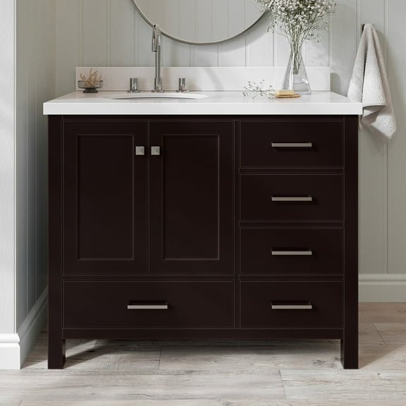 Ariel Cambridge 43 In. Left Offset Oval Sink Vanity With White Quartz Countertop In Espresso