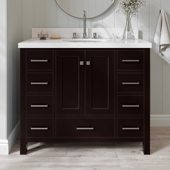 Ariel Cambridge 43 In. Oval Sink Vanity With White Quartz Countertop In Espresso