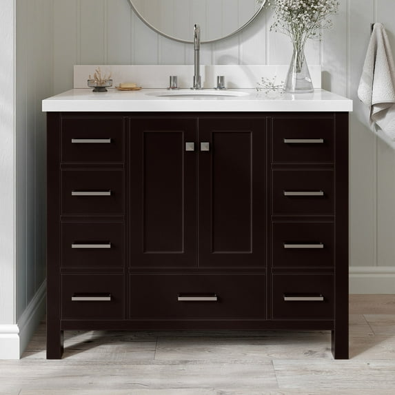 Ariel Cambridge 43 In. Oval Sink Vanity With White Quartz Countertop In Espresso