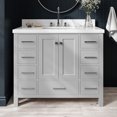 thumbnail image 1 of ARIEL Cambridge 43 Inch Grey Bathroom Vanity with Sink, Solid Wood, White Quartz Countertop, 1.5-Inch Edge, Single Rectangular Undermount Sink, 2 Soft Closing Doors, 9 Drawers, 1 of 10