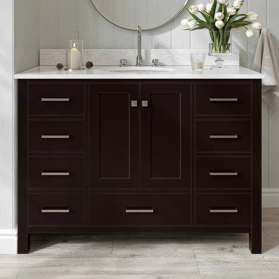 Ariel Cambridge 49 In. Single Oval Sink Vanity With Carrara White Marble 0.75 In Countertop In Espresso