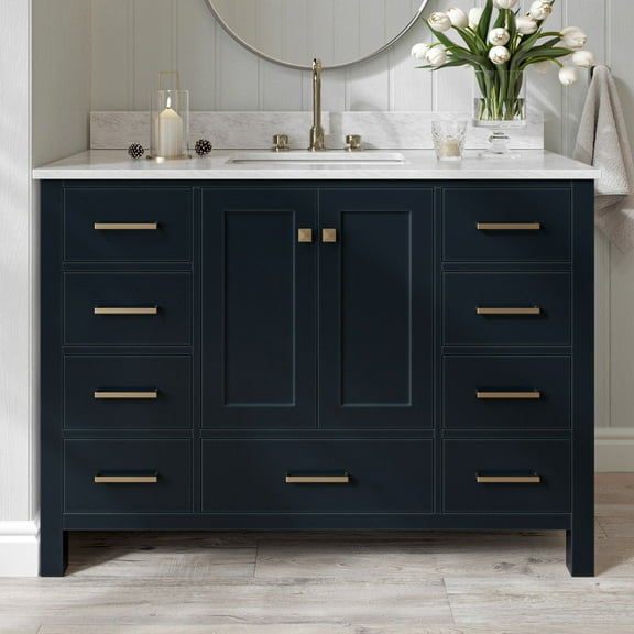 Ariel Cambridge 49 In. Single Rectangle Sink Vanity With Carrara White Marble 0.75 In Countertop In Midnight Blue