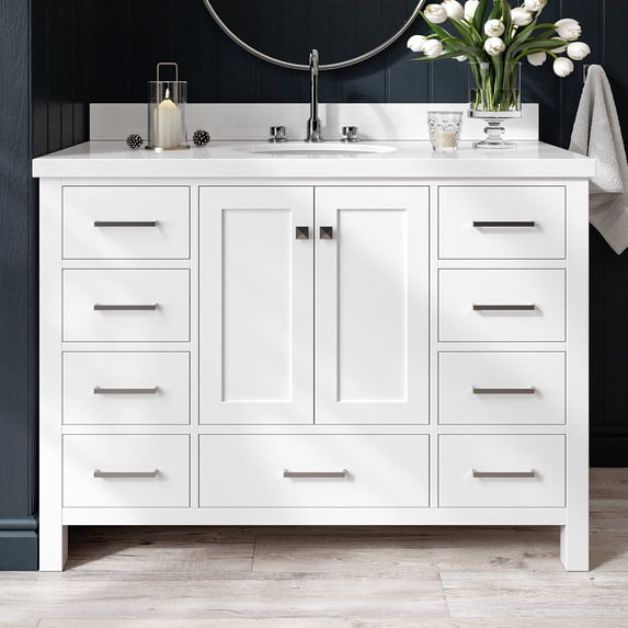 Ariel Cambridge 49 In. Oval Sink Vanity With White Quartz Countertop In White