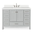 thumbnail image 1 of ARIEL 49" Bathroom Vanity with 1.5" Edge Pure White Quartz Countertop & Backsplash, Center Rectangular Sink, 2 Soft Closing Doors, 9 Full Extension Dovetail Drawers, Brushed Nickel -Grey, 1 of 7