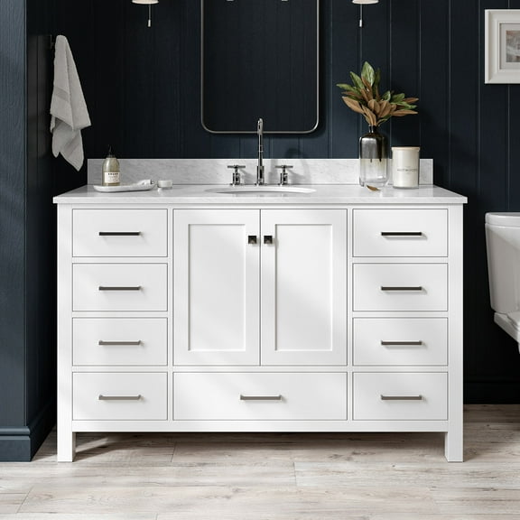 Ariel Cambridge 53 In. Single Oval Sink Vanity With Carrara White Marble 0.75 In Countertop In White