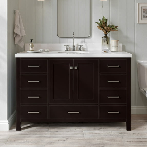 Ariel Cambridge 55 In. Oval Sink Vanity With White Quartz Countertop In Espresso