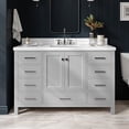 thumbnail image 1 of ARIEL Cambridge 55" Grey Bathroom Vanity with Sink, 1.5" Edge Pure White Quartz Countertop & Backsplash, Center Rectangular Sink, 2 Soft Closing Doors, 9 Full Extension Dovetail Drawers, 1 of 8