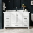 thumbnail image 1 of ARIEL Cambridge 55" White Bathroom Vanity with Sink, 1.5" Edge Pure White Quartz Countertop & Backsplash, Center Rectangular Sink, 2 Soft Closing Doors, 9 Full Extension Dovetail Drawers, 1 of 8