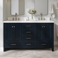 thumbnail image 1 of ARIEL Cambridge 60 Inch Midnight Blue Bathroom Vanity Double Sink, Solid Wood, Carrara White Quartz Countertop, 1.5-Inch Edge, Rectangular Undermount Sinks, 4 Soft Closing Doors, 6 Drawers, 1 of 10