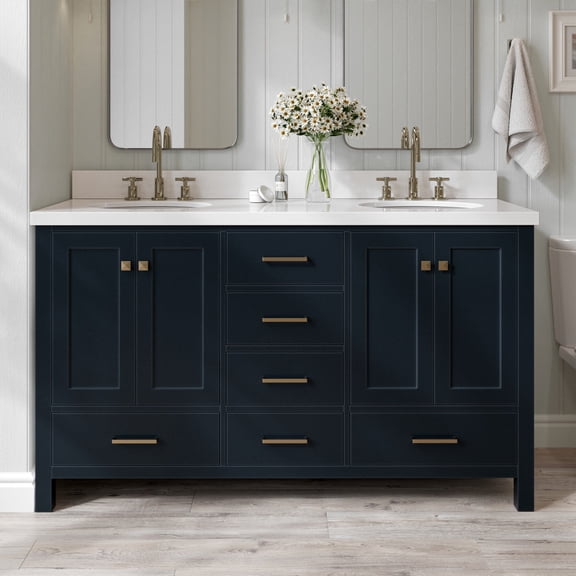 Ariel Cambridge 61 In. Double Oval Sink Vanity With White Quartz Countertop In Midnight Blue
