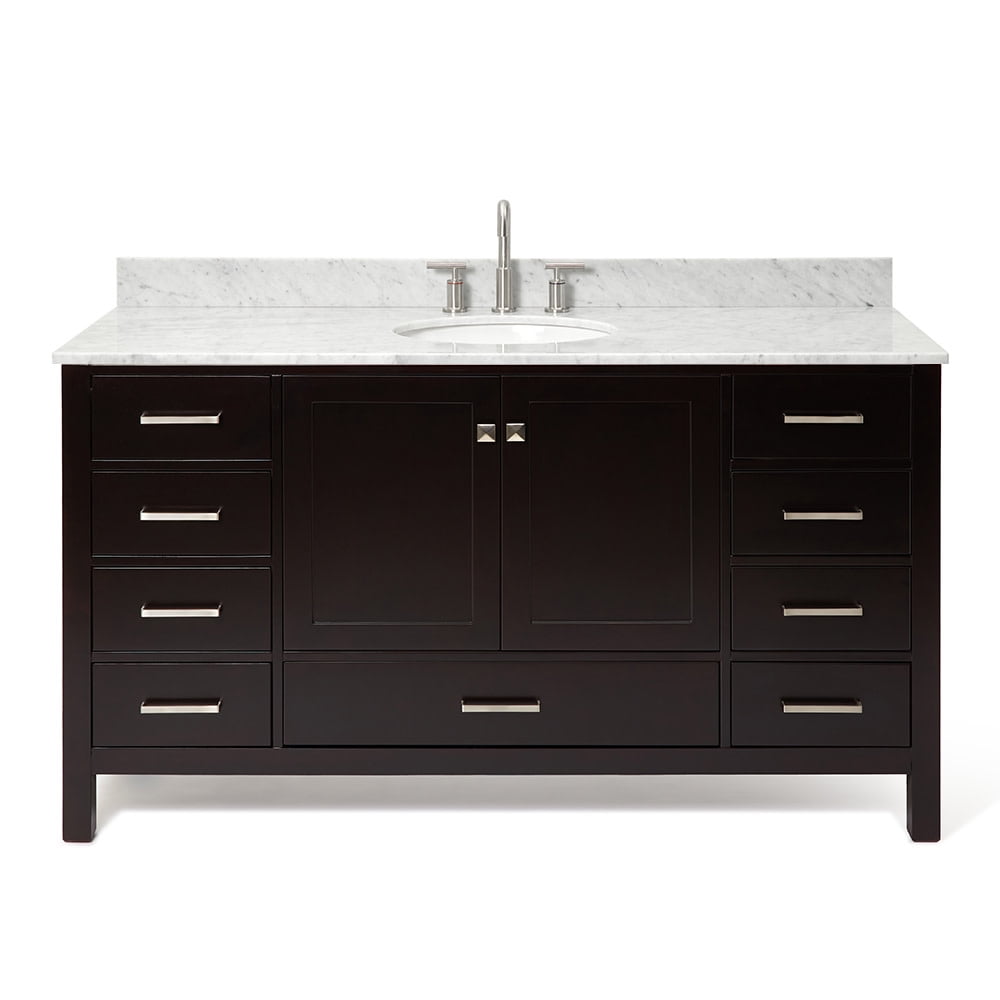 Espresso Wood 61" Single Basin Vanity with Marble Top