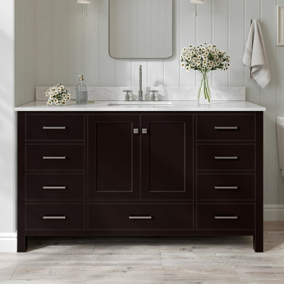 Ariel Cambridge 61 In. Single Rectangle Sink Vanity With Carrara White Marble 0.75 In Countertop In Espresso