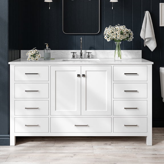 Ariel Cambridge 61 In. Single Rectangle Sink Vanity With Carrara White Marble 0.75 In Countertop In White