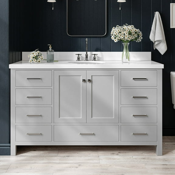 Ariel Cambridge 61 In. Oval Sink Vanity With White Quartz Countertop In Grey