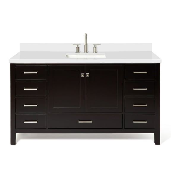 ARIEL Cambridge 61 Inch Rectangle Sink Vanity With White Quartz Countertop In Espresso