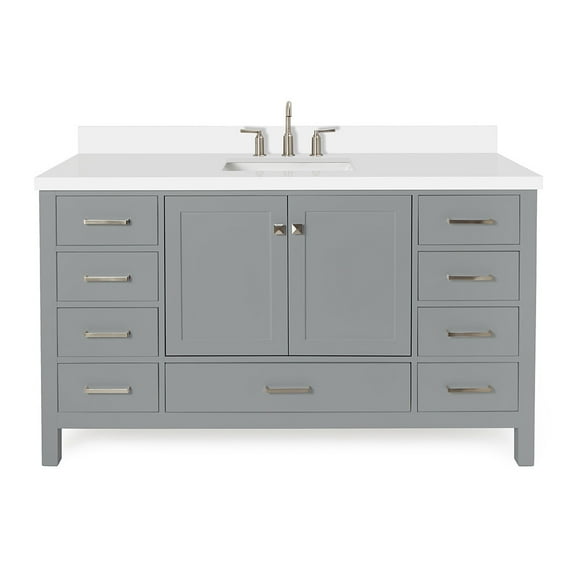 ARIEL Cambridge 61 Inch Rectangle Sink Vanity With White Quartz Countertop In Grey