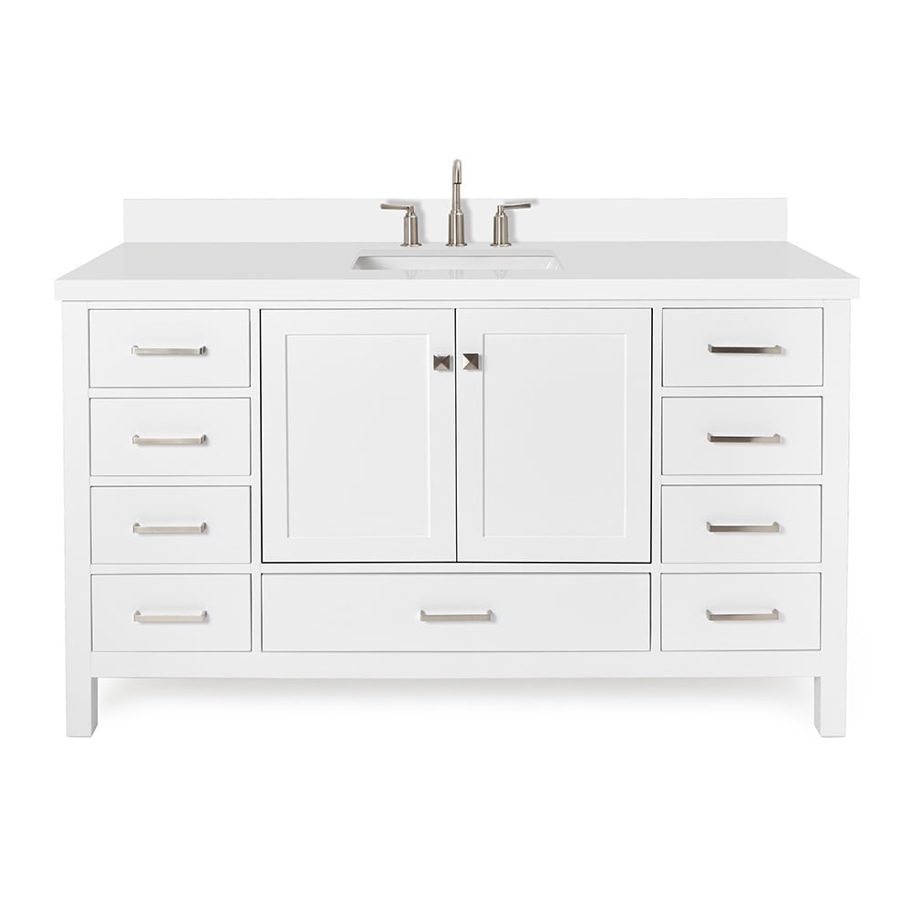 ARIEL Cambridge 61 Inch Rectangle Sink Vanity With White Quartz Countertop In White