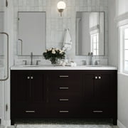 ARIEL Cambridge 66 Inch Double Oval Sink Bathroom Vanity With Carrara White Quartz Countertop 1.5 Edge In Espresso