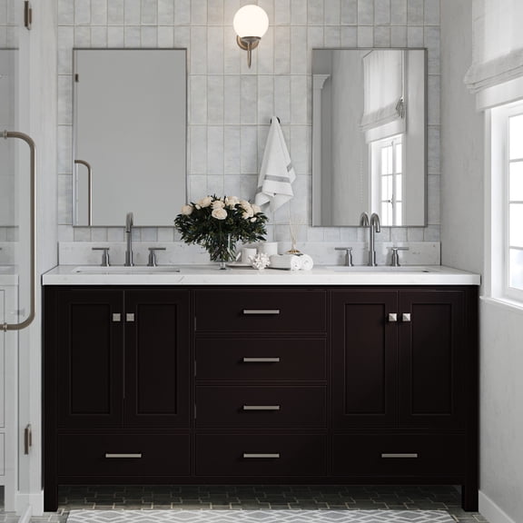 ARIEL Cambridge 66 Inch Double Rectangle Sink Bathroom Vanity With Carrara White Quartz Countertop 1.5 Edge In Espresso