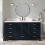 Ariel Cambridge 66 Inch Single Oval Sink Bathroom Vanity With Carrara White Quartz Countertop 1.5 Edge In Midnight Blue