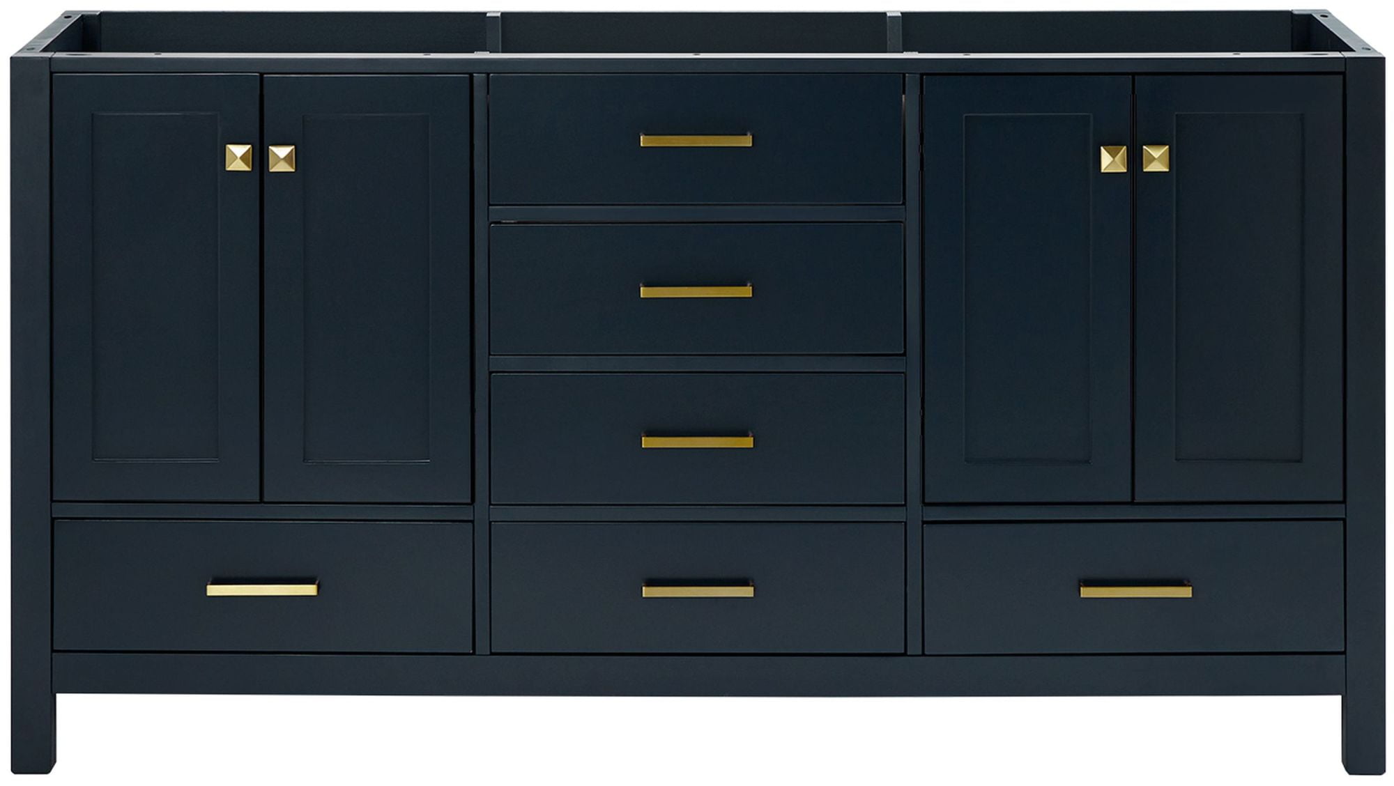 Cambridge Midnight Blue Double Freestanding Vanity Cabinet with Satin Brass Hardware