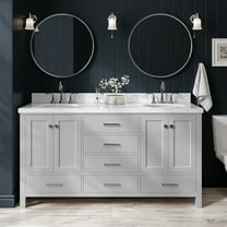 Ariel Cambridge 67 Inch Double Oval Sink Vanity With Carrara White Marble Countertop With 1.5 Edge In Grey