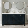 thumbnail image 1 of ARIEL 67" Midnight Blue Double Bathroom Vanity, 1.5" Edge Pure White Quartz Countertop & Splash, Rectangular Sinks, 4 Soft Closing Doors, 6 Full Extension Dovetail Drawers, Satin Brass, 1 of 10