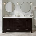 thumbnail image 1 of ARIEL 67" Espresso Double Bathroom Vanity with 1.5" Edge Pure White Quartz Countertop & Backsplash, 2 Rectangular Sinks, 4 Soft Closing Doors, 6 Full Extension Dovetail Drawers, Brushed Nickel, 1 of 10