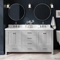 thumbnail image 1 of ARIEL 67" Grey Double Bathroom Vanity with 1.5" Edge Pure White Quartz Countertop & Backsplash, 2 Rectangular Sinks, 4 Soft Closing Doors, 6 Full Extension Dovetail Drawers, Brushed Nickel, 1 of 10