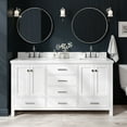 thumbnail image 1 of ARIEL 67" White Double Bathroom Vanity with 1.5" Edge Pure White Quartz Countertop & Backsplash, 2 Rectangular Sinks, 4 Soft Closing Doors, 6 Full Extension Dovetail Drawers, Brushed Nickel, 1 of 10