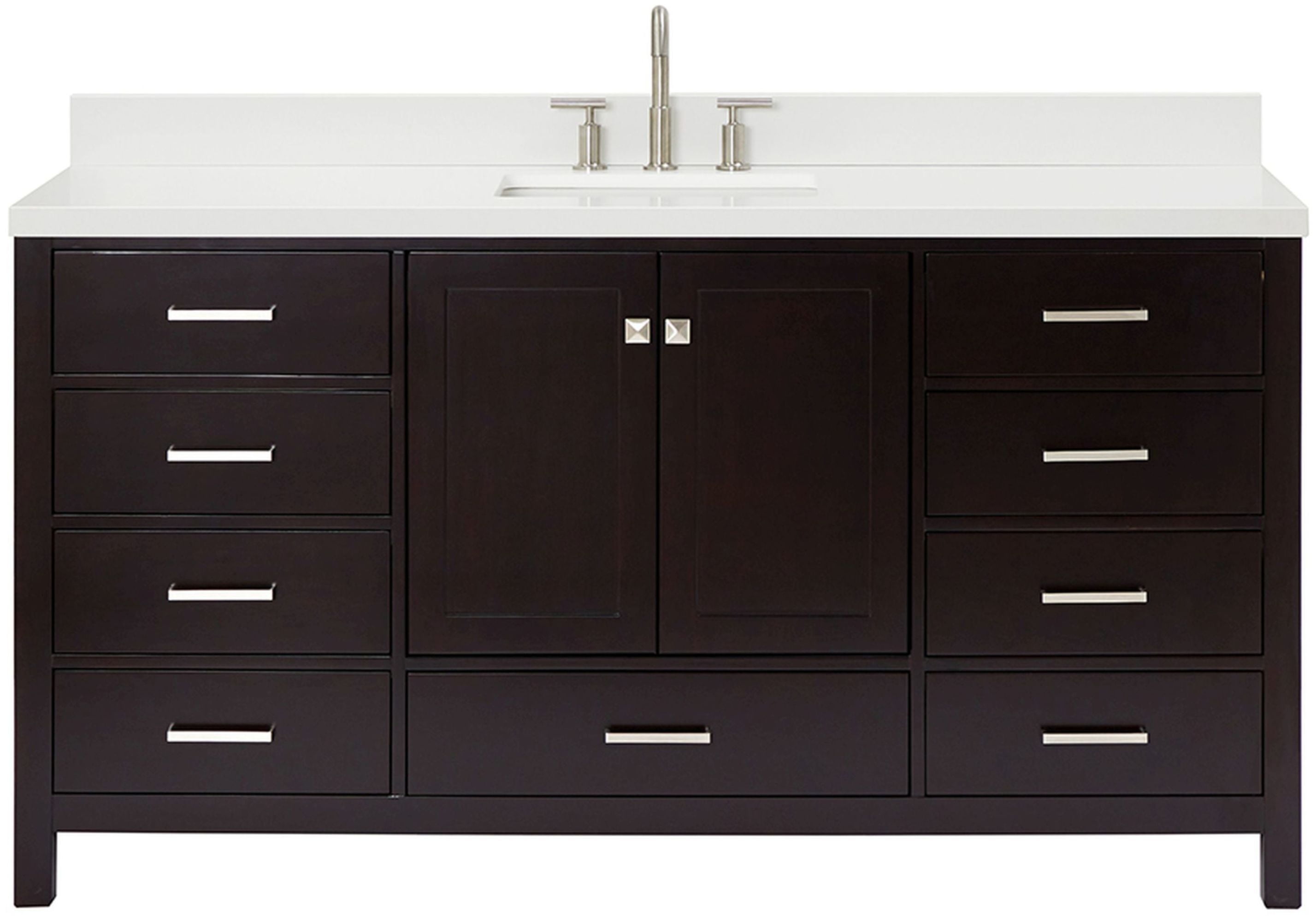 Espresso Solid Wood Freestanding Single Basin Vanity with Quartz Top