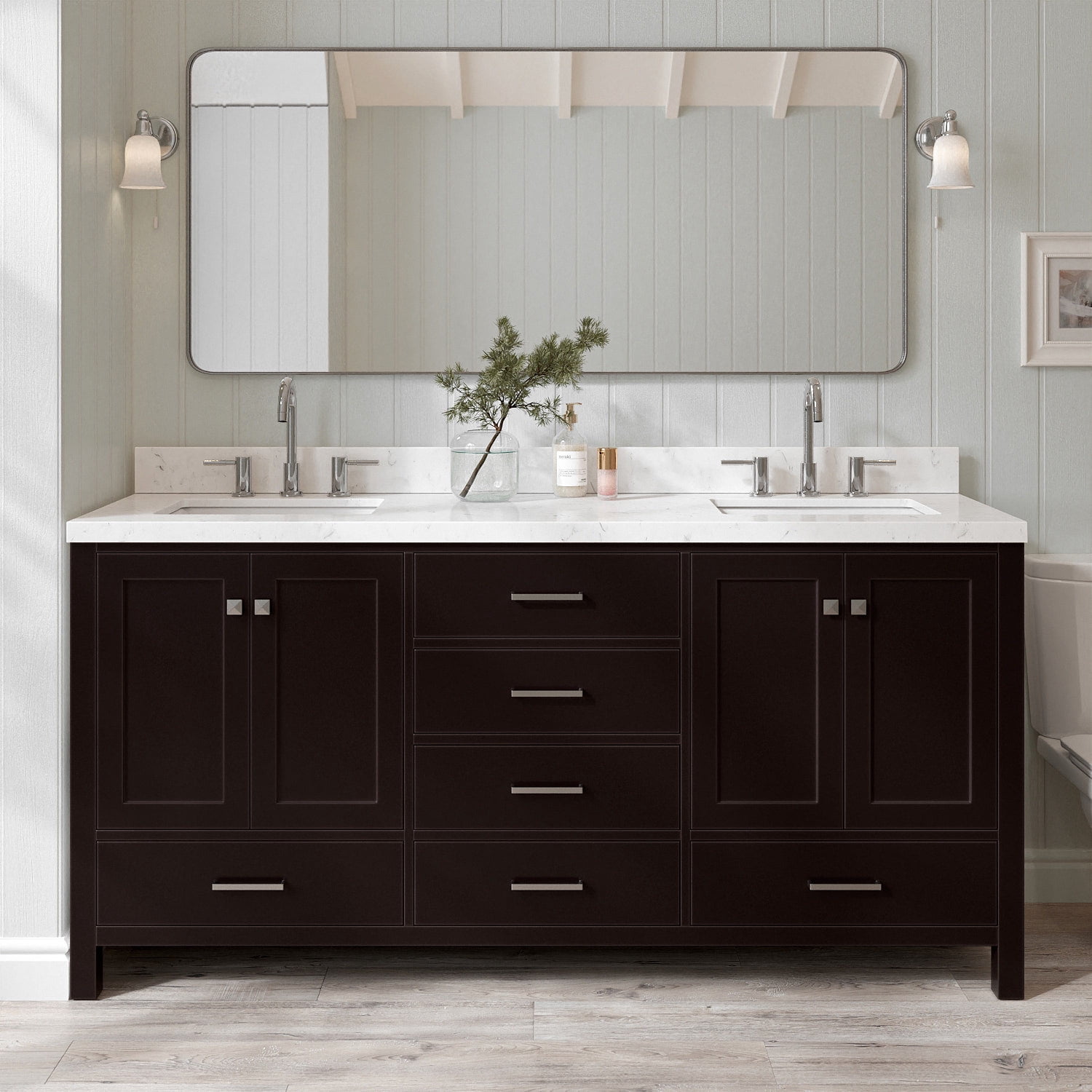 ARIEL Cambridge 72 Inch Double Rectangle Sink Bathroom Vanity With