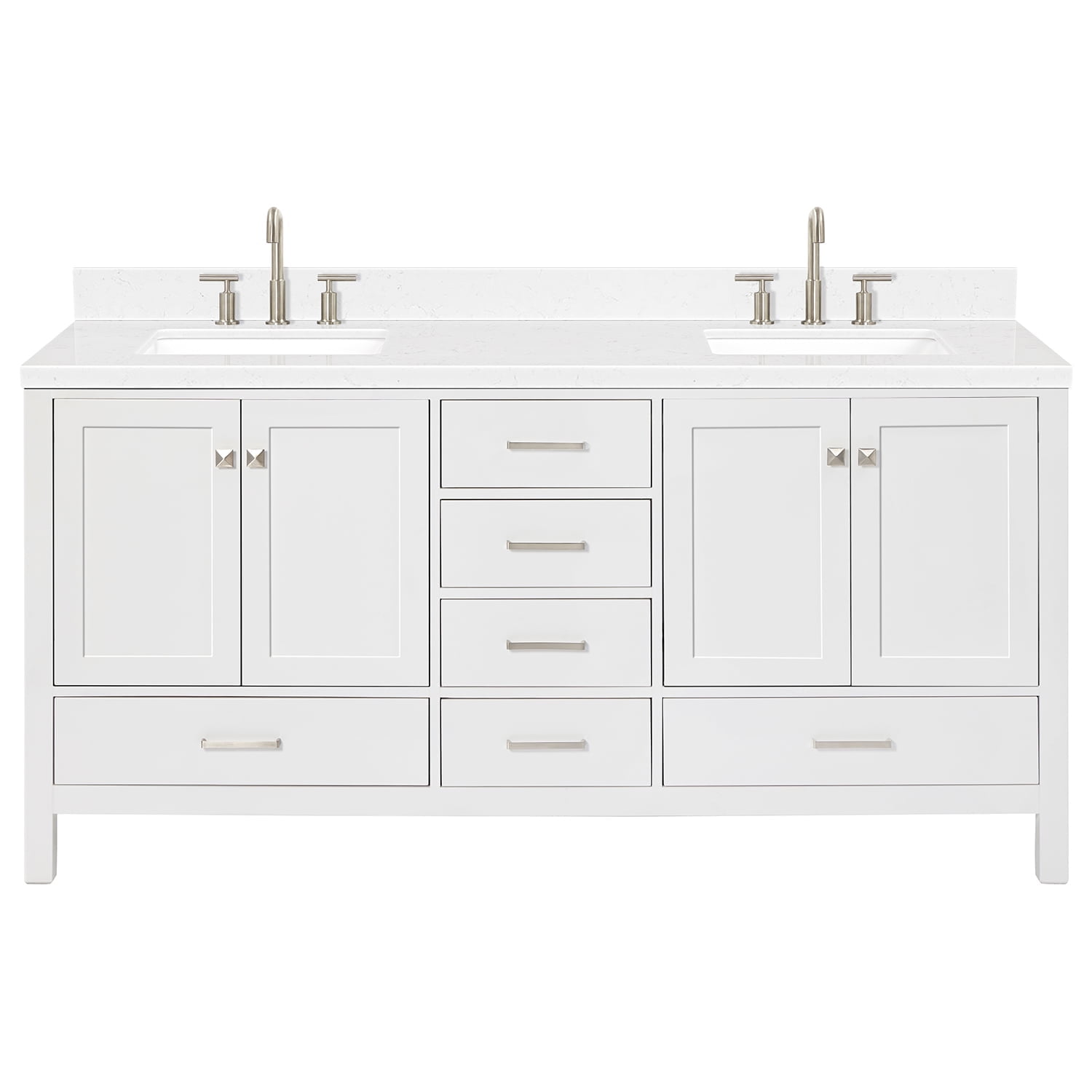Cambridge 72'' White Freestanding Double Vanity with Brushed Nickel Hardware