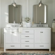 ARIEL Cambridge 72 Inch Double Rectangle Sink Bathroom Vanity With Carrara White Quartz Countertop 1.5 Edge In White