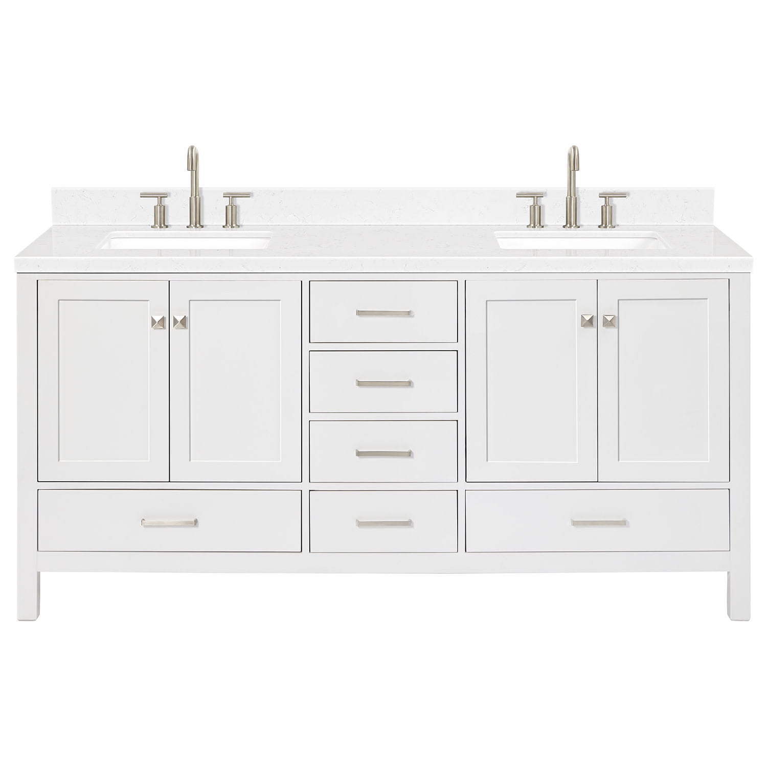Cambridge 72'' White Freestanding Double Vanity with Brushed Nickel Hardware